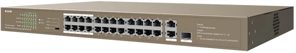 Коммутатор Tenda TEF1126P-24-250W (L2) 24x100Мбит/с 2x1Гбит/с 1SFP 24PoE 230W неуправляемый Коммутатор Tenda TEF1126P-24-250W (L2) 24x100Мбит/с 2x1Гбит/с 1SFP 24PoE 230W неуправляемый