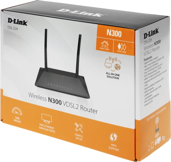 Роутер беспроводной D-Link DSL-224 N300 10/100BASE-TX черный Роутер беспроводной D-Link DSL-224 N300 10/100BASE-TX черный