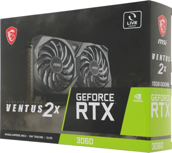 Видеокарта MSI PCI-E 4.0 RTX 3060 VENTUS 2X 12G NVIDIA GeForce RTX 3060 12Gb 192bit GDDR6 1680/15000 HDMIx1 DPx3 HDCP Ret