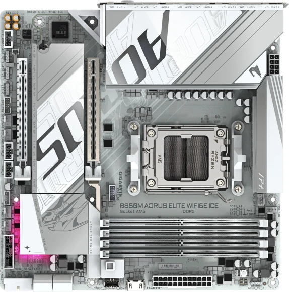 Материнская плата Gigabyte B850M AORUS ELITE WIFI6E ICE SocketAM5 AMD B850 4xDDR5 mATX AC`97 8ch(7.1) 2.5Gg RAID+DP