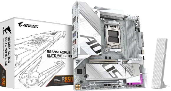 Материнская плата Gigabyte B850M AORUS ELITE WIFI6E ICE Socket AM5 AMD B850 4xDDR5 mATX AC`97 8ch(7.1) 2.5Gg RAID+DP