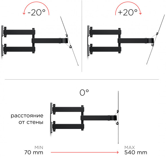 Кронштейн для телевизора Holder LCD-5566-B черный 32"-55" макс.45кг настенный поворотно-выдвижной и наклонный