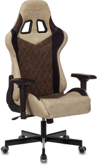 Кресло игровое Zombie VIKING 7 KNIGHT Fabric коричневый/бежевый ткань/эко.кожа с подголов. крестов. металл