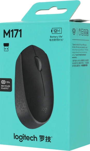 Мышь Logitech M171 черный/серый оптическая 1000dpi беспров. USB для ноутбука 2but (910-004643)