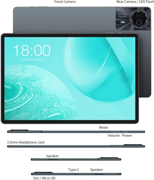 Планшет Teclast Odea S11 T606 (2.2) 8C RAM6Gb ROM256Gb 11" IPS 1920x1200 4G Android 14 серый 13Mpix 8Mpix BT WiFi microSD 1Tb 8000mAh 15hr Планшет Teclast Odea S11 T606 (2.2) 8C RAM6Gb ROM256Gb 11" IPS 1920x1200 4G Android 14 серый 13Mpix 8Mpix BT WiFi microSD 1Tb 8000mAh 15hr