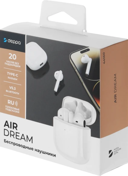 Гарнитура вкладыши Deppa Air Dream белый беспроводные bluetooth в ушной раковине (44160) Гарнитура вкладыши Deppa Air Dream белый беспроводные bluetooth в ушной раковине (44160)