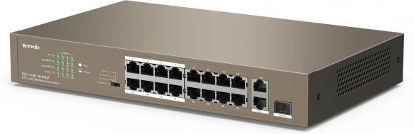 Коммутатор Tenda TEF1118P-16-150W (L2) 16x100Мбит/с 2x1Гбит/с 1SFP 16PoE 130W неуправляемый