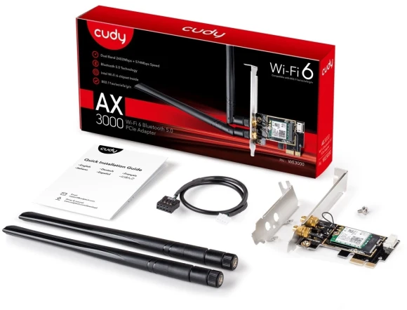 Сетевой адаптер Wi-Fi + Bluetooth Cudy WE3000 AX3000 PCI Express (ант.внеш.съем) 2ант.