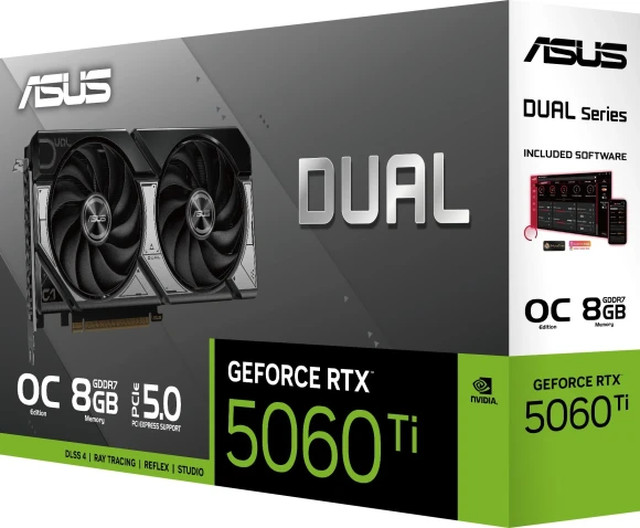 Видеокарта Asus PCI-E 5.0 DUAL-RTX5060TI-O8G NVIDIA GeForce RTX 5060TI 8Gb 128bit GDDR7 2602/28000 HDMIx1 DPx3 HDCP Ret Видеокарта Asus PCI-E 5.0 DUAL-RTX5060TI-O8G NVIDIA GeForce RTX 5060TI 8Gb 128bit GDDR7 2602/28000 HDMIx1 DPx3 HDCP Ret