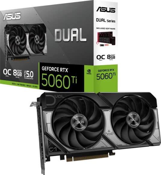 Видеокарта Asus PCI-E 5.0 DUAL-RTX5060TI-O8G NVIDIA GeForce RTX 5060TI 8Gb 128bit GDDR7 2602/28000 HDMIx1 DPx3 HDCP Ret Видеокарта Asus PCI-E 5.0 DUAL-RTX5060TI-O8G NVIDIA GeForce RTX 5060TI 8Gb 128bit GDDR7 2602/28000 HDMIx1 DPx3 HDCP Ret