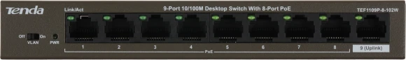 Коммутатор Tenda TEF1109P-8-102W (L2) 9x100Мбит/с 8PoE 92W неуправляемый