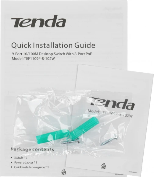 Коммутатор Tenda TEF1109P-8-102W (L2) 9x100Мбит/с 8PoE 92W неуправляемый