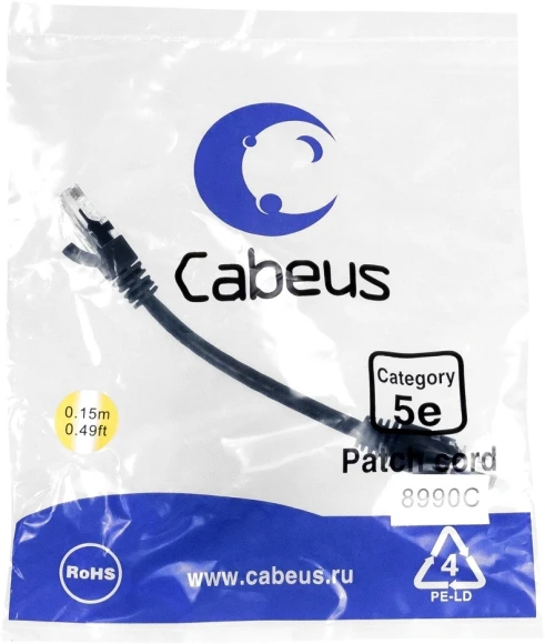 Патч-корд Cabeus PC-UTP-RJ45-CAT.5E-3M-BK-LSZH U/UTP RJ-45 вил.-вилка RJ-45 кат.5E 3м черный LSZH Патч-корд Cabeus PC-UTP-RJ45-CAT.5E-3M-BK-LSZH U/UTP RJ-45 вил.-вилка RJ-45 кат.5E 3м черный LSZH