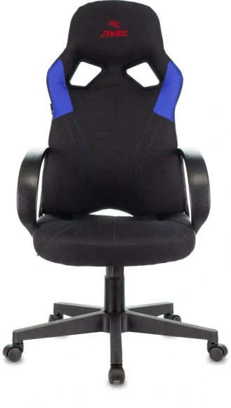 Кресло игровое Zombie RUNNER черный/синий ткань/эко.кожа крестов. пластик