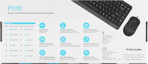 Клавиатура + мышь A4Tech Fstyler F1110 клав:черный/серый мышь:черный/серый USB Multimedia (F1110 GREY)
