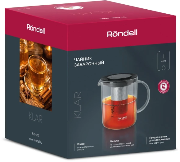 Чайник завароч. Rondell Klar RDS-1233 1л прозрачный/черный