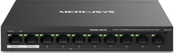 Коммутатор Mercusys MS110P (L2) 10x100Мбит/с 8PoE+ 65W неуправляемый Коммутатор Mercusys MS110P (L2) 10x100Мбит/с 8PoE+ 65W неуправляемый