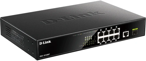 Коммутатор D-Link DGS-1010MP/A1A 9x1Гбит/с 1SFP 8PoE 125W неуправляемый Коммутатор D-Link DGS-1010MP/A1A 9x1Гбит/с 1SFP 8PoE 125W неуправляемый
