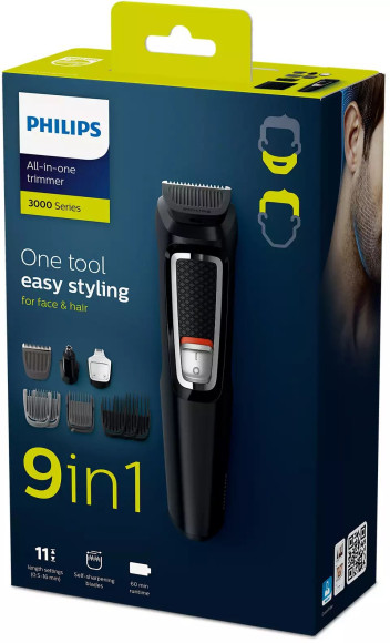 Триммер Philips MG3740/15 черный (насадок в компл:9шт) Триммер Philips MG3740/15 черный (насадок в компл:9шт)