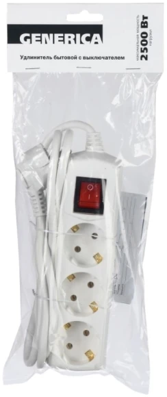 Сетевой удлинитель IEK У03В 5м (3 розетки) белый (пакет ПЭ)