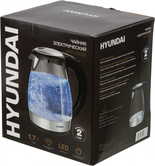Чайник электрический Hyundai HYK-G2030 1.7л. 2200Вт черный корпус: стекло/пластик Чайник электрический Hyundai HYK-G2030 1.7л. 2200Вт черный корпус: стекло/пластик