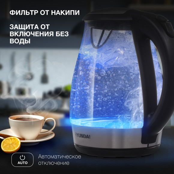 Чайник электрический Hyundai HYK-G2030 1.7л. 2200Вт черный корпус: стекло/пластик Чайник электрический Hyundai HYK-G2030 1.7л. 2200Вт черный корпус: стекло/пластик