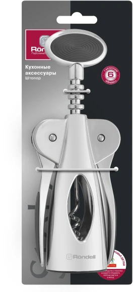 Штопор Rondell Stolz RD-1779 стальной/черный упак.:картонная подложка Штопор Rondell Stolz RD-1779 стальной/черный упак.:картонная подложка