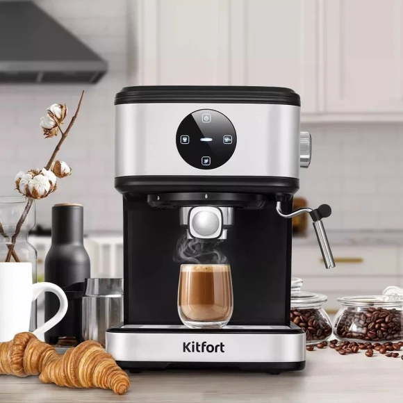 Кофеварка рожковая Kitfort КТ-7224 1100Вт нержавеющая сталь/черный Кофеварка рожковая Kitfort КТ-7224 1100Вт нержавеющая сталь/черный