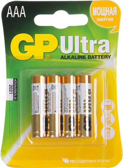 Батарея GP Ultra Alkaline 24AU LR03 AAA (4шт) Батарея GP Ultra Alkaline 24AU LR03 AAA (4шт)
