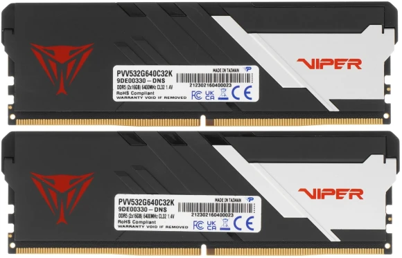 Память DDR5 2x16Gb 6400MHz Patriot PVV532G640C32K Viper Venom RTL Gaming PC5-51200 CL32 DIMM 288-pin 1.4В kit с радиатором Ret