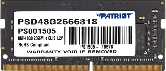 Память DDR4 8Gb 2666MHz Patriot PSD48G266681S Signature RTL PC4-21300 CL19 SO-DIMM 260-pin 1.2В single rank Ret Память DDR4 8Gb 2666MHz Patriot PSD48G266681S Signature RTL PC4-21300 CL19 SO-DIMM 260-pin 1.2В single rank Ret
