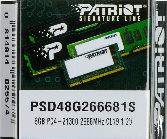 Память DDR4 8Gb 2666MHz Patriot PSD48G266681S Signature RTL PC4-21300 CL19 SO-DIMM 260-pin 1.2В single rank Ret Память DDR4 8Gb 2666MHz Patriot PSD48G266681S Signature RTL PC4-21300 CL19 SO-DIMM 260-pin 1.2В single rank Ret