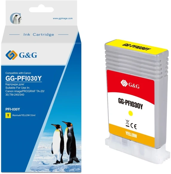 Картридж струйный G&G GG-PFI030Y PFI-030Y желтый (55мл) для Canon imagePROGRAF TA-20/30 Картридж струйный G&G GG-PFI030Y PFI-030Y желтый (55мл) для Canon imagePROGRAF TA-20/30