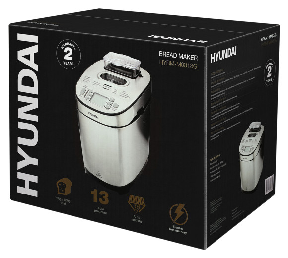 Хлебопечь Hyundai HYBM-M0313G 600Вт серебристый/черный Хлебопечь Hyundai HYBM-M0313G 600Вт серебристый/черный