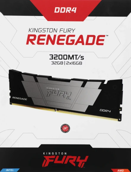 Память DDR4 2x16GB 3200MHz Kingston KF432C16RB12K2/32 Fury Renegade Black RTL Gaming PC4-25600 CL16 DIMM 288-pin 1.35В dual rank с радиатором Ret