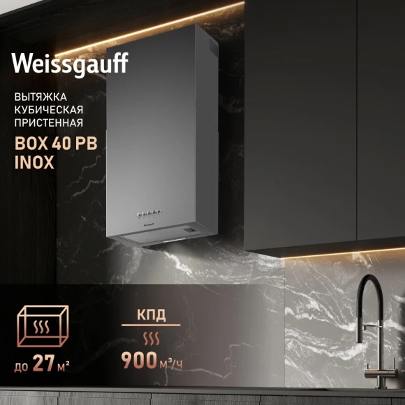Вытяжка каминная Weissgauff Box 40 PB нержавеющая сталь управление: кнопочное (1 мотор) Вытяжка каминная Weissgauff Box 40 PB нержавеющая сталь управление: кнопочное (1 мотор)