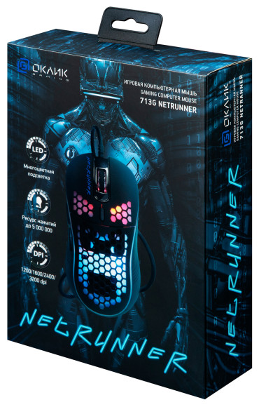 Мышь Оклик 713G NETRUNNER черный оптическая 3200dpi USB 6but (1465498)