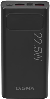 Мобильный аккумулятор Digma DGPF20A 20000mAh QC3.0/PD3.0 22.5W 3A 2xUSB-A/USB-C черный (DGPF20A22PBK)