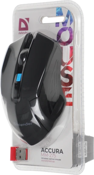 Мышь Defender Accura MM-275 черный/синий оптическая 1600dpi беспров. USB 5but (52275)