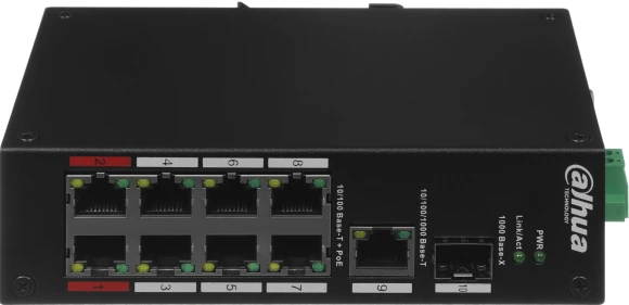 Коммутатор Dahua DH-PFS3110-8ET-96 8x100Мбит/с 1x1Гбит/с 1SFP 6PoE+ 2PoE++ 96W неуправляемый