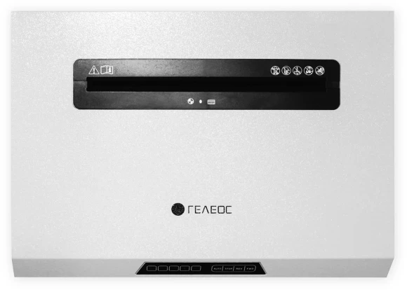 Шредер Heleos УО90-5 белый/черный (секр.P-5) фрагменты 21лист. 90лтр. скрепки скобы пл.карты CD Шредер Heleos УО90-5 белый/черный (секр.P-5) фрагменты 21лист. 90лтр. скрепки скобы пл.карты CD