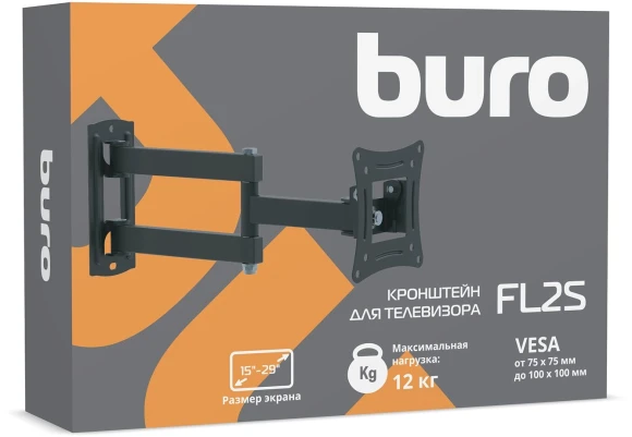 Кронштейн для телевизора Buro FL2S черный 15"-29" макс.12кг настенный поворотно-выдвижной и наклонный