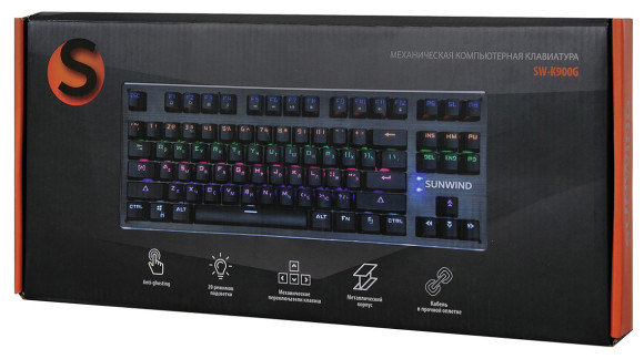 Клавиатура SunWind SW-K900G механическая черный USB Multimedia for gamer LED Клавиатура SunWind SW-K900G механическая черный USB Multimedia for gamer LED