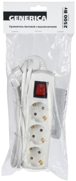 Сетевой удлинитель IEK У03В 1.5м (3 розетки) белый (пакет ПЭ)