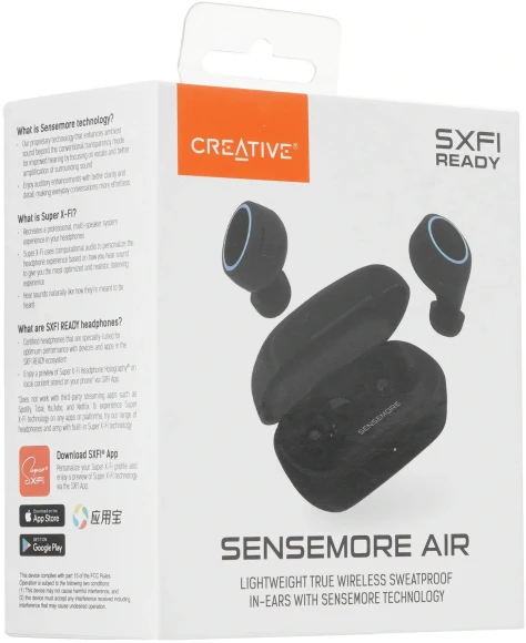 Гарнитура внутриканальные Creative Sensemore Air черный беспроводные bluetooth в ушной раковине (51EF1020AA000)