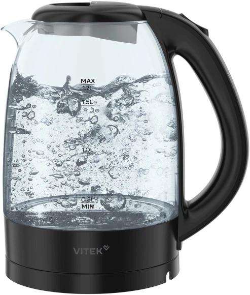 Чайник электрический Vitek VT-WK1012 1.7л. 2200Вт черный корпус: стекло