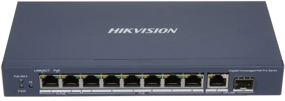 Коммутатор Hikvision DS-3E0510HP-E 9x1Гбит/с 1SFP 6PoE+ 2PoE++ 110W неуправляемый