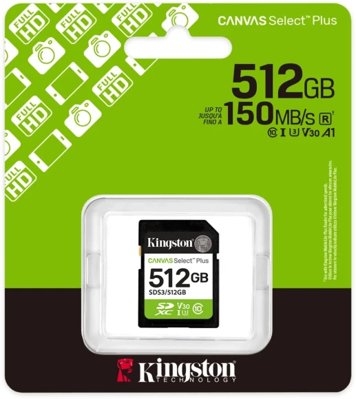 Флеш карта SDXC 512GB Kingston SDS3/512GB Canvas Select Plus V10 w/o adapter Флеш карта SDXC 512GB Kingston SDS3/512GB Canvas Select Plus V10 w/o adapter