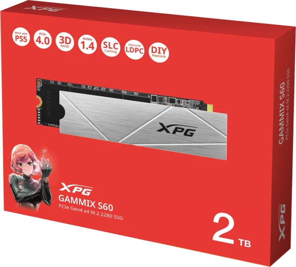Накопитель SSD A-Data PCIe 4.0 x4 2TB AGAMMIXS60-2T-CS Gammix S60 XPG M.2 2280 Накопитель SSD A-Data PCIe 4.0 x4 2TB AGAMMIXS60-2T-CS Gammix S60 XPG M.2 2280