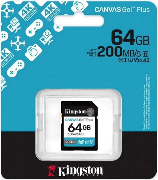 Флеш карта SDXC 64GB Kingston SDG4/64GB Canvas Go! Plus V30 w/o adapter